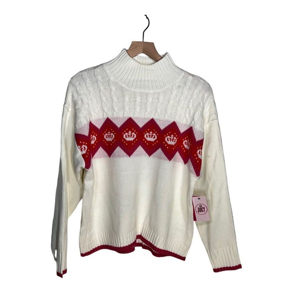 Juicy Couture Mock Neck Sweater Women’s XL White Pink NWT